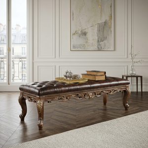 Banco <span class=keywords><strong>de</strong></span> Lujo Tapizado para Pie <span class=keywords><strong>de</strong></span> Cama |   Muebles para <span class=keywords><strong>Suite</strong></span> Principal <span class=keywords><strong>de</strong></span> Hotel <span class=keywords><strong>de</strong></span> 5 Estrellas |   Madera Tallada Neoclásica |   Fabricante Personalizado OEM - Product Image 1