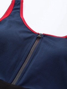 Sujetador deportivo azul marino para mujer con ribete rojo y cierre de cremallera frontal para yoga, fitness, entrenamiento, ropa deportiva - Product Image 6