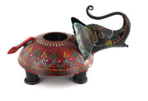 Support de bougie rond en bois et fer émaillé, motif éléphant, fait main, style moderne du Rajasthan, pièce décorative pour la maison - Product Image 4