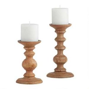 Support de bougie vintage en bois de style ferme, fait main, élégant, pour bougie pilier, centre de table en bois pour mariage - Product Image 1
