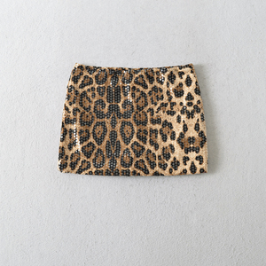 Mini-jupe à imprimé léopard pailleté, taille mi-haute, fermeture élastique, coupe classique, style club sexy, short pour femmes - Product Image 5