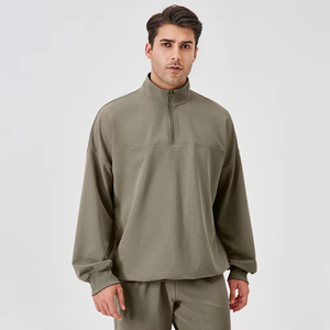 Sweat-shirts sportifs à col zippé pour hommes avec logo personnalisé, en coton poly respirant, sweat-shirts à col zippé brodés en coton - Product Image 1