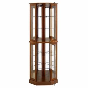 Vetrina Angolare a 6 Ripiani in Noce con Luci, Specchi e Ripiani Regolabili, Lampadine E26 Non Incluse - Product Image 4