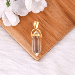 Pendentif en cristal de quartz clair, en laiton plaqué or, bijou en pierre précieuse en forme de crayon - Product Image 4