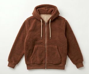 <b>Men's</b> Brown <b>Sherpa</b> <b>Fleece</b> Hooded <b>Jacket</b> Zipper Closure Casual Winter Wear Thick <b>Sherpa</b> Lining Regular Fit - Product Image 1