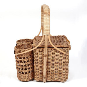 Hand Woven Rattan Camp Picnic Basket Multiple Designs Hamper Bag With Wine <b>Storage</b> Compartment - Product Image 4