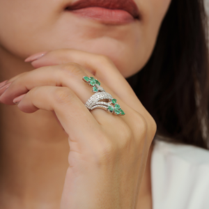 New Arrivals 925 Sterling <b>Silver</b> Pear Cut Natural <b>Emerald</b> & Round Diamond Floral Design Fine <b>Ring</b> Jewelry Wholesale - Product Image 4