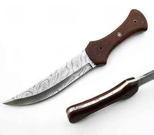 Couteau de camping à lame fixe en acier Damas artisanal avec manche en bois et mosaïque pour utilisation sur le terrain - Product Image 5