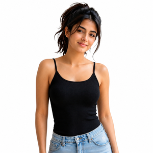 Camiseta sin mangas de punto personalizada para mujer, ajustada, básica, de algodón elástico suave, ideal para verano - Product Image 1
