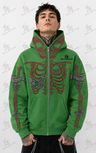เสื้อฮู้ดสีเขียว BALSTAR สำหรับผู้ชาย แบบซิป ลายโครงกระดูกผีเสื้อ สไตล์สตรีทแวร์ ทรงปกติ ผ้าฝ้ายถัก เสื้อสเวตเชิ้ตสำหรับฤดูใบไม้ร่วง - Product Image 3