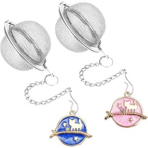 2pcs 2.1 Inch Stainless Steel Mesh <b>Tea</b> <b>Infuser</b> Cute Planet Cat Pendants <b>Tea</b> Ball <b>Tea</b> Strainer <b>Tea</b> Diffuser <b>Tea</b> Steeper for <b>Tea</b> - Product Image 2