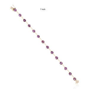 กำไลข้อมือทองคำ 14k ประดับพลอยแซฟไฟร์สีชมพู ดีไซน์สวยงาม งานละเอียด ขายส่ง ฝังแบบ Bezel Setting - Product Image 2