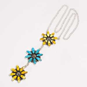 Collar de Flores de Dalia y Turquesa Kingman, Joyería Boho del Suroeste en Plata de Ley, Regalo Artesanal para Ella - Product Image 3