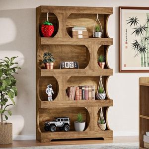 Étagère à livres en bois asymétrique à 4 niveaux, autoportante, pour rangement et présentation - Product Image 3