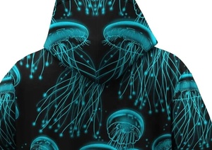Sudadera con Capucha para Hombre, Estampado de Medusas, Negro y Verde Azulado, Sublimación, Informal, para Primavera, Corte Regular, Tejido de Poliéster - Product Image 4