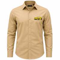 Kemeja Kasual Lengan Panjang Katun Khaki Premium Pria Bordir Kustom Kemeja Kancing Depan Khaki Pria