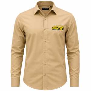 Chemise décontractée à manches longues en coton kaki de qualité supérieure pour homme, chemise boutonnée kaki pour homme avec broderie personnalisée - Product Image 1