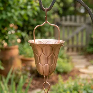 Chaîne de pluie décorative en cuivre gaufré pour gouttière extérieure, système de drainage métallique suspendu pour jardin et maison - Product Image 2