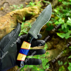 Couteau de chasse à lame fixe en acier Damas de haute qualité, personnalisé OEM ODM, avec étui en cuir, pour le camping, la pêche, EDC, vente en gros - Product Image 3