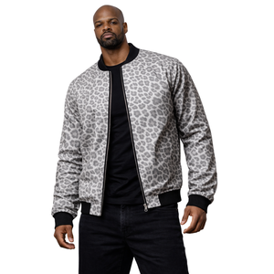 Custom <b>Men</b> Bomber <b>Jacket</b> Polyester Printed Leopard <b>Jacket</b> Zip Up Casual Streetwear Outerwear for College Boys - Product Image 1