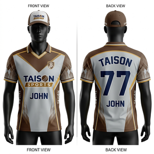 Mens <b>Cricket</b> Jersey 180 GSM Premium Micro Polyester Breathable Brown <b>White</b> Gold Panel Design Custom Sublimation Logo Embroidery - Product Image 1