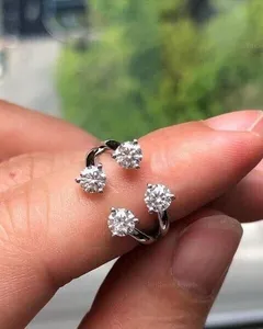 Anillo Abierto de Moissanita, Plata de Ley 925, Ajustable, con Doble Piedra, Joyería Minimalista para Mujer - Product Image 6