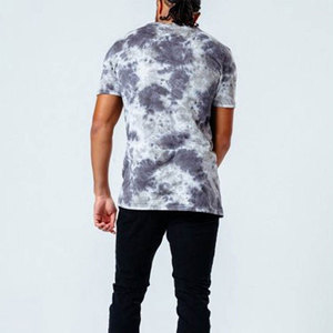 T-shirt à manches courtes tie-dye pour homme, coupe décontractée, qualité supérieure, coupe ajustée, col rond, style décontracté, gris et blanc, effet délavé à l'acide, OEM - Product Image 2