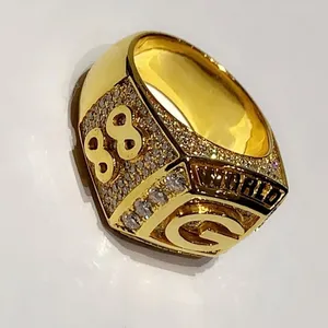 Tishya Men's Moissanite Hip Hop Championship <b>Ring</b> 88 Letter G <b>Iced</b> Vintage Style Brilliant Cut Claw Setting 18gm Gold Plated 925 - Product Image 4
