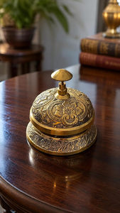 Vintage Solid <b>Brass</b> Service Desk <b>Bell</b> with Floral Engraved Design Hotel Reception Counter Call <b>Bell</b> Restaurant Office Home Decor - Product Image 3
