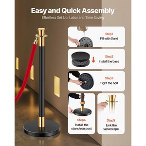 Set di 6 Pali Divisori in Acciaio Inox con 4 Corde in Velluto Rosso, Barriere per Controllo Folla, Supporti per Striscioni - Product Image 4