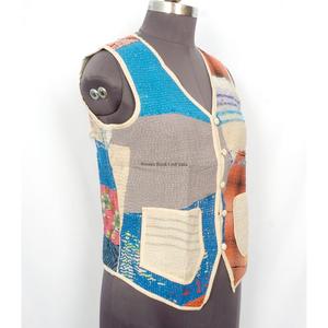 Handcrafted Boho Vintage <b>Kantha</b> printed Cotton Vest for Women handmade Sleeveless <b>Jacket</b> with Multicolor for Winter - Product Image 3