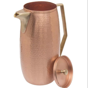 Carafe en cuivre Collection Elite Wellness avec verre, export en gros, fabricant Inde - Product Image 1
