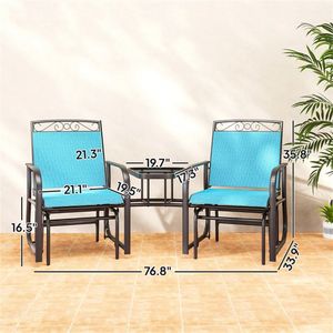 Set da Giardino con Sedia a Dondolo Blu e Tavolino, 2 Sedie per Uso in Terrazza - Product Image 6