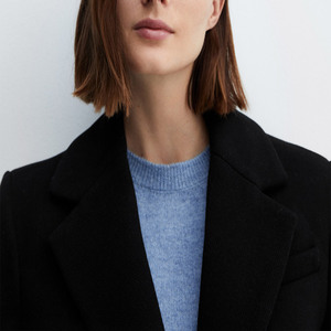 <b>Black</b> Color <b>Women's</b> <b>Wool</b> <b>Coat</b> Double Breasted Long Solid Color Full Sleeve Notched Collar Winter Outerwear Elegant Style - Product Image 5