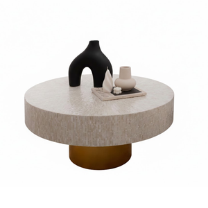 Elegante Mesa de Centro Redonda con Incrustaciones de Madreperla, Diseño Floral con Incrustaciones de Hueso, Mueble de Interior de Lujo - Product Image 3