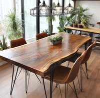 Ensemble de table à manger de luxe 6 places, style mid-century modern, en bois de manguier artisanal avec incrustations en feuille d'or, pour maison, hôtel, appartement