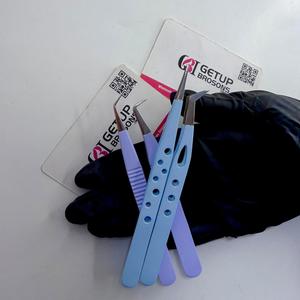 Pince à épiler antistatique de précision en acier inoxydable durable, revêtement bleu ciel/violet, 10 mm, 45/90 degrés/droite/en forme de U - Product Image 6