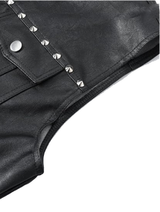 Gilet en cuir PU clouté pour homme, anti-plis, séchage rapide, avec strass et rivets, sans manches, coupe ajustée, style motard, pour soirée et hiver - Product Image 6