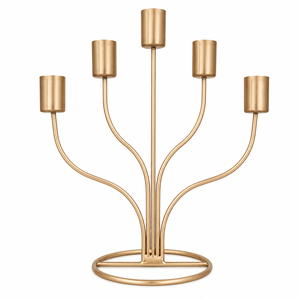 Vintage Style 5-Lite Gold <b>Brass</b> Finish Metal Candle Stand <b>Candlestick</b> <b>Holder</b> for Home and Wedding Table Centerpieces Low Price - Product Image 2