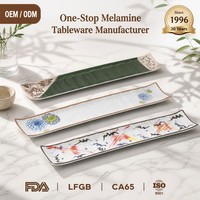 Plato de Sushi Artístico de Melamina Grado A5 de 17.5 Pulgadas con Borde Curvo, Plato para Rollos de Fusion Japonesa para Restaurantes Modernos, OEM