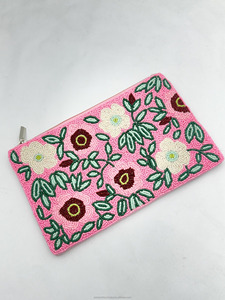 Floral Embroidered Beaded Clutch <b>Handbag</b> Black White Custom Designer Evening Party Wedding Fashion Portable Girls Wholesale Silk - Product Image 3