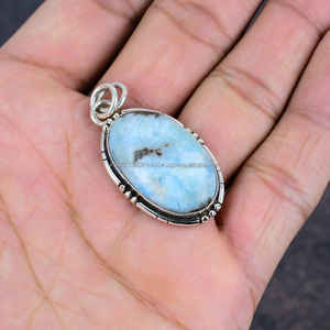 Colgante de Plata de Ley 925, colgante de piedras preciosas de alta calidad, joyería hecha a mano, colgante Vintage para regalo, joyería de diseñador Larimar - Product Image 2