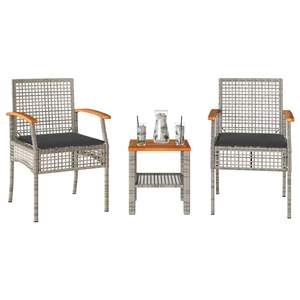 Conjunto de Bistro Compacto de Ratán PE Gris y Marrón con Muebles de Jardín de Madera de Acacia - Product Image 1