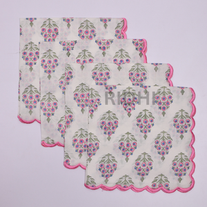 Serviettes de table en coton à motifs floraux roses et bleus, imprimées à la main, brodées, réutilisables, pour mariage et hôtel, vente en gros - Product Image 1