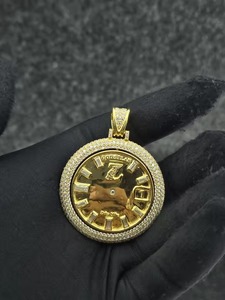 Iced Out Gold Plated Baguette Cut Moissanite <b>Clock</b> Pendant With <b>Roman</b> Numerals Rapper Bling Hip Hop Men's Charms Fashion Jewelry - Product Image 1