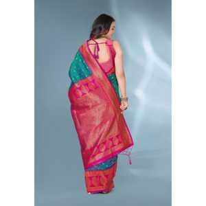 Sari en soie Paithani à pois verts et roses Elite Weaves, avec blouse non cousue, tissage Zari contrasté, vêtements indiens et pakistanais, 0,65g - Product Image 3