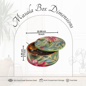 Fantastic Design Wood Spice <b>Box</b> Handmade Round Shape Printed Wood Masala <b>Box</b> With 7 Compartment and Metal Lid - Product Image 2