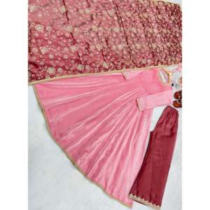 Vestido de fiesta de noche Anarkali con conjunto Dupatta y Plazzo - Product Image 2