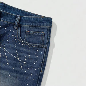 Shorts en jean personnalisés avec logo, style décontracté, délavage foncé, poches plaquées, coupe ample pour hommes - Product Image 6