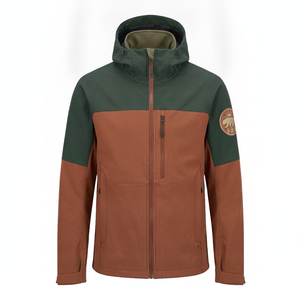 Veste à capuche pour homme, coupe-vent, avec fermeture éclair, design patchwork sur la manche gauche, style décontracté pour l'automne - Product Image 1